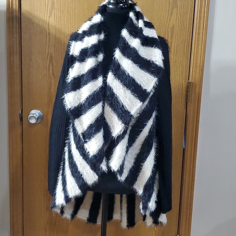 Milano wool blend eyelash fringe open front waterfall cardigan SHARP